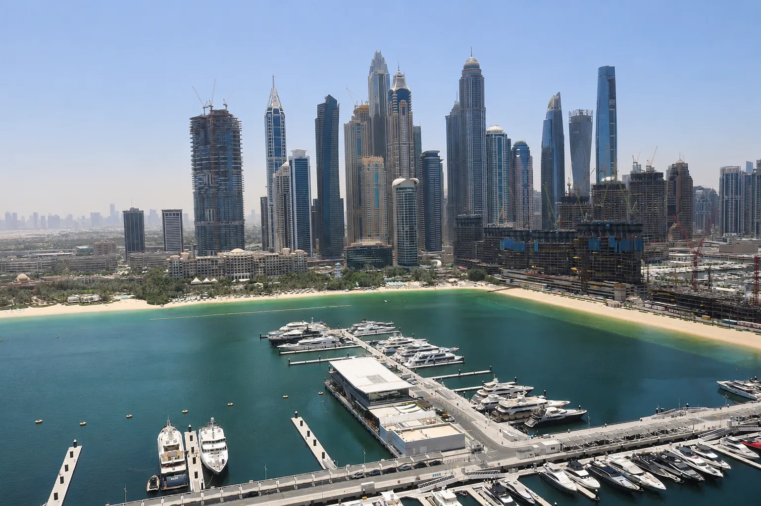 The Dubai Harbour marina with the Marina and JBR towers behind